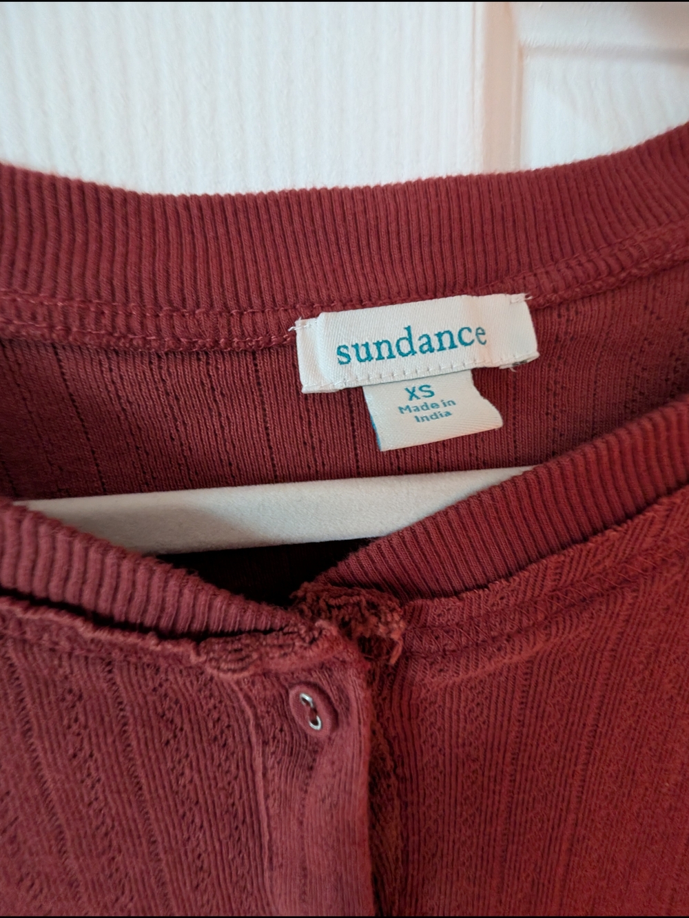 Sundance Ribbed Button-Front Long Sleeve Top — Rust Red - Picture 2 of 3